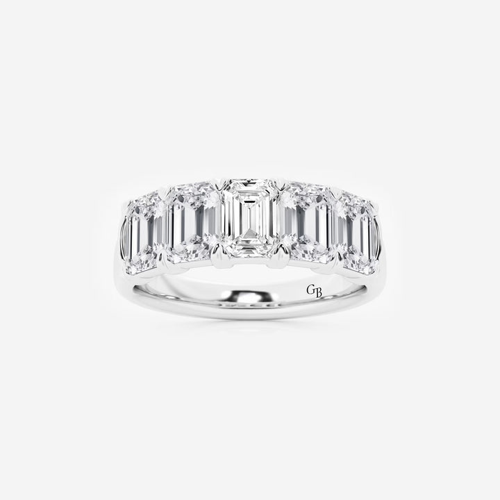 Elegant Emerald Cut Lab Grown Diamond Five Stone Anniversary Band in Solid Gold