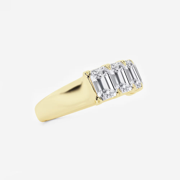 Elegant Emerald Cut Lab Grown Diamond Five Stone Anniversary Band in Solid Gold
