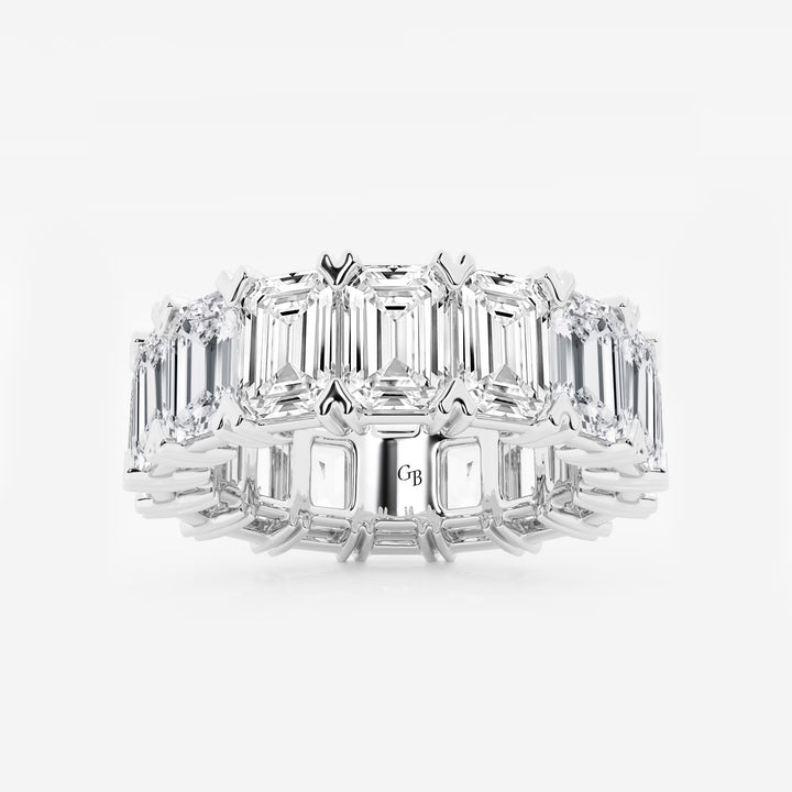 Vintage Inspired Emerald Cut Lab Grown Diamond V Prong Eternity Band in Solid Gold