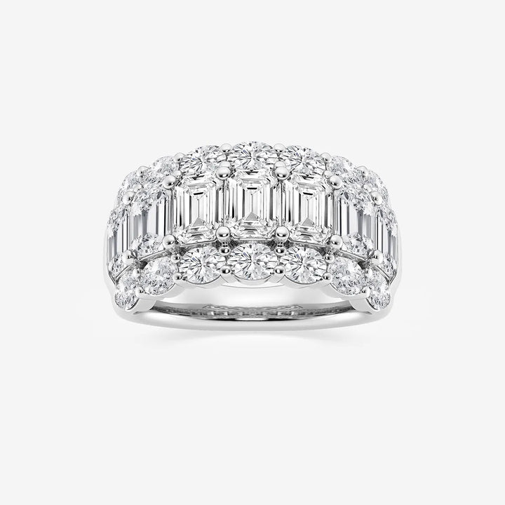 Emerald and Oval Lab Grown Diamond Three Row Wide Band Ring