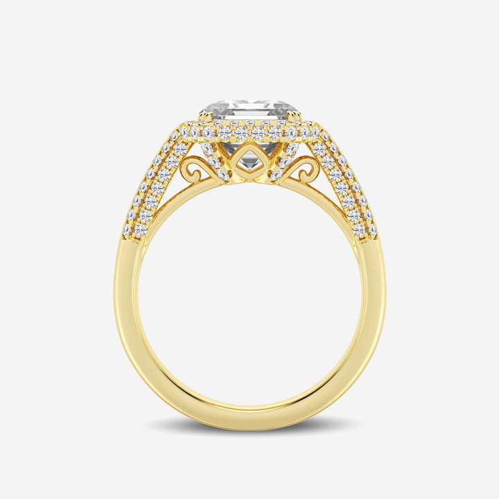 Asscher Lab Grown Diamond Halo Engagement Ring with Round & Baguette Accents