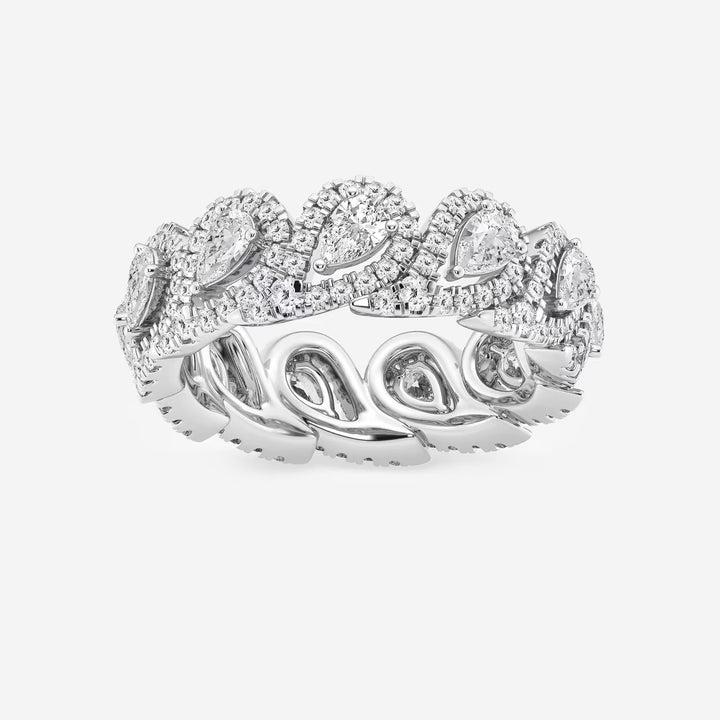 Pear Shape Lab Grown Diamond Halo Eternity Band Ring in Solid Gold