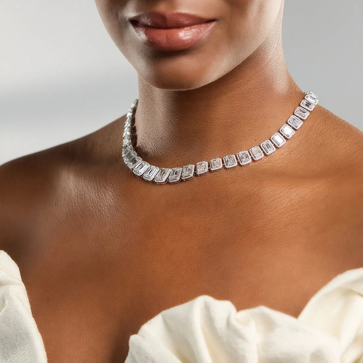 Florence Emerald & Diamond Halo Lab Grown Necklace – Vintage Heirloom Design