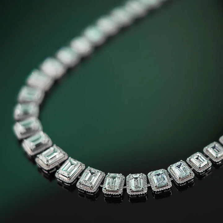 Florence Emerald & Diamond Halo Lab Grown Necklace – Vintage Heirloom Design