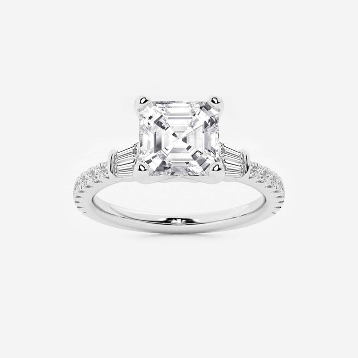 Asscher Lab Grown Diamond Engagement Ring with Double Baguette Side Accents